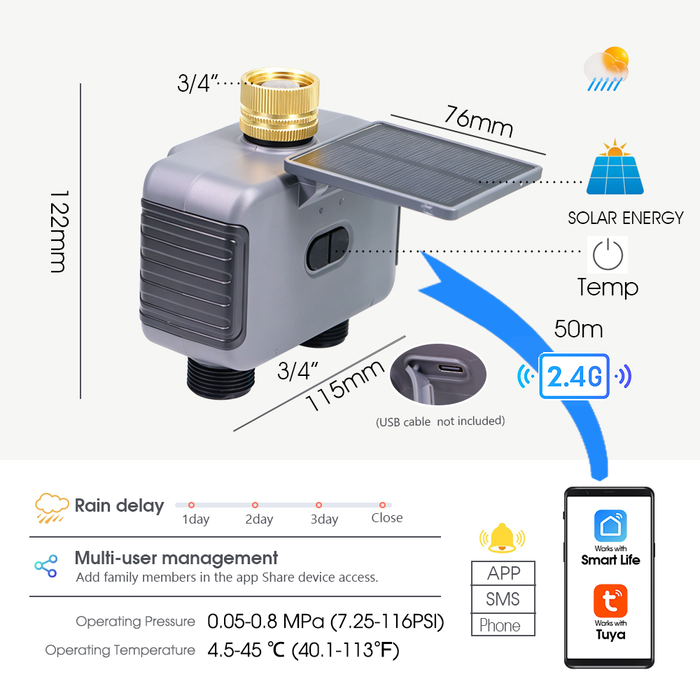 Tuay Smart Solar 2-Zone Wateri - Smart Garden Tap Timer 评论和价格