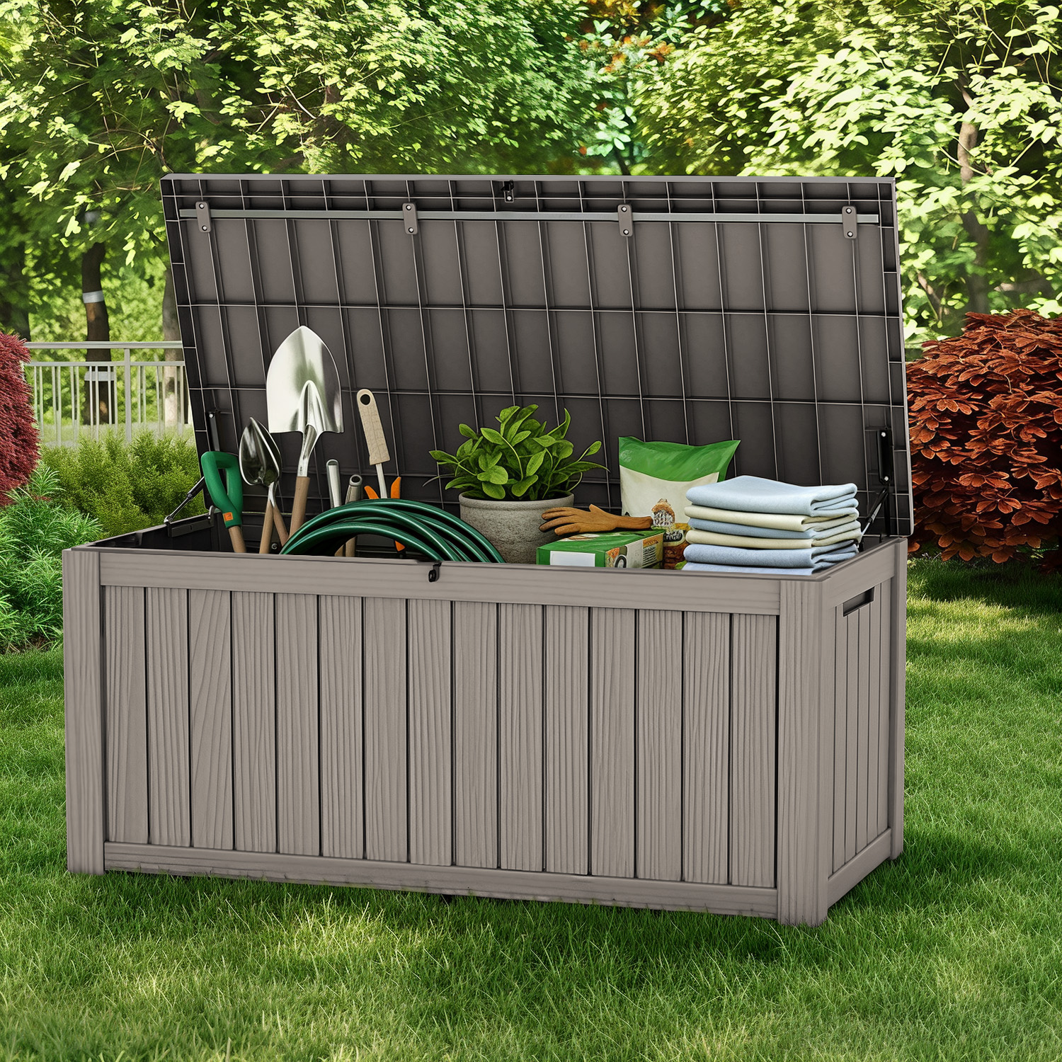 120 Gallon Outdoor Deck Box, L - Smart Garden Storage 评论和价格